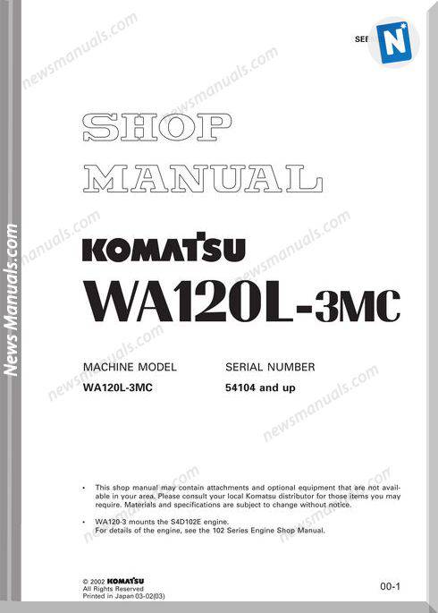 Komatsu Wheel Loaders Wa120L-3 Shop Manual