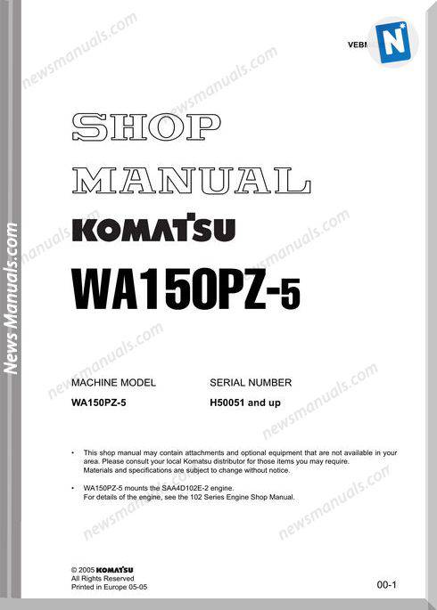 Komatsu Wheel Loaders Wa150Pz-5 Shop Manual