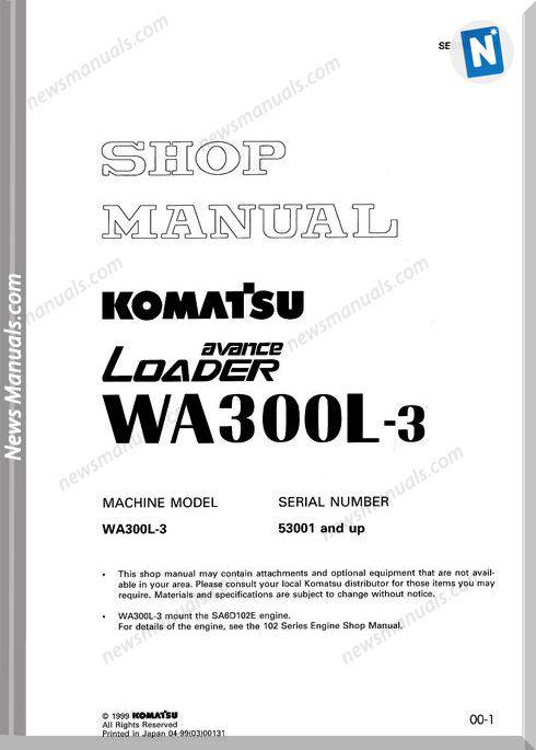 Komatsu Wheel Loaders Wa300L-3 Shop Manual