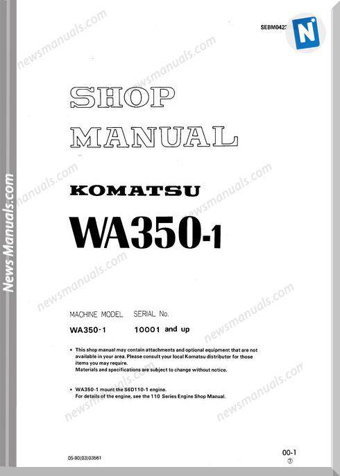 Komatsu Wheel Loaders Wa350-1 Shop Manual