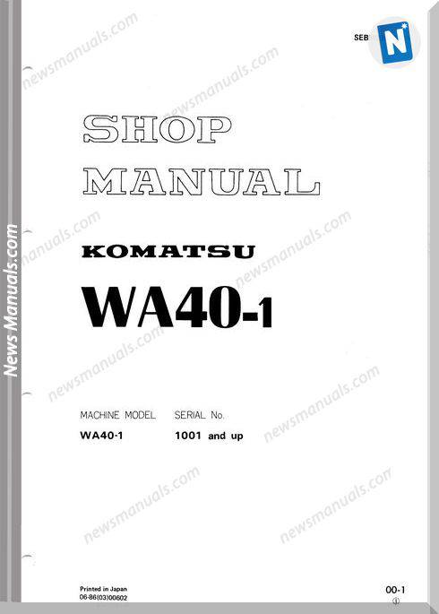 Komatsu Wheel Loaders Wa40-1 Shop Manual