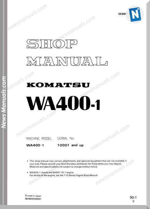 Komatsu Wheel Loaders Wa400-1 Shop Manual
