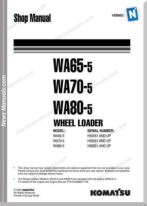 Komatsu Wheel Loaders Wa80-5 Shop Manual