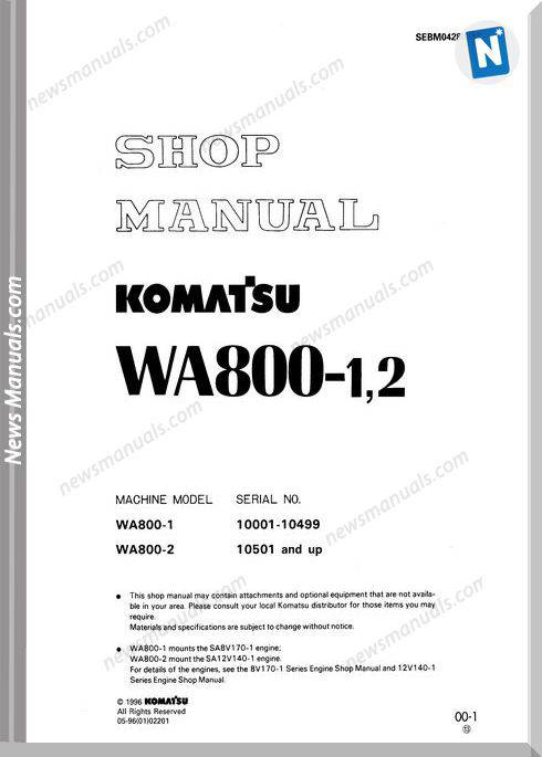 Komatsu Wheel Loaders Wa800-1 Shop Manual
