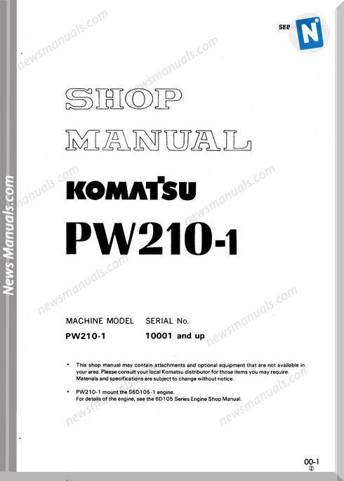 Komatsu Wheeled Excavators Pw210-1 Shop Manual
