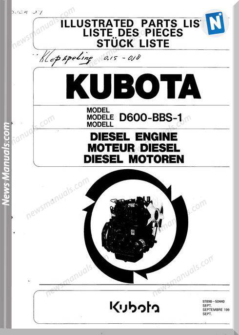 Kubota Diesel Engine D600Bbs-1 Parts List