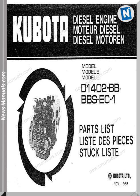 Kubota Engine D1402Bb.Bbs Parts List