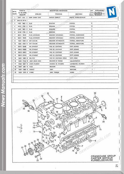 Kubota Engine V1902 Parts Manuals