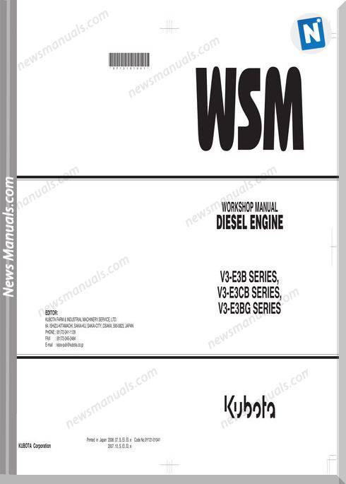 Kubota V3-E3B,E3Cb,E3Bg Diesel Engine Workshop Manual