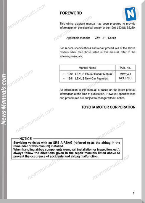 Lexus Es250 Repair Manuals