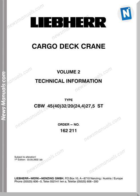 Liebherr Cargo Deck Crane Cd2 Cbw 45 Maintenance Manual