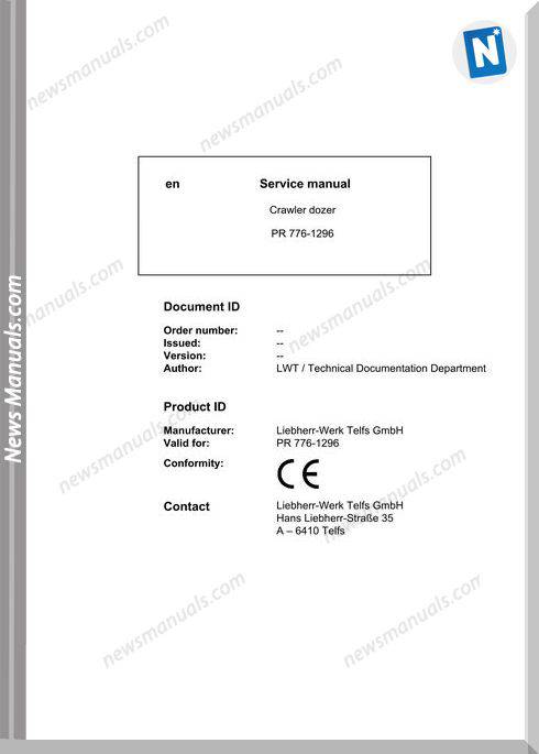 Liebherr Crawler Dozer Pr 776-1296 Service Manual