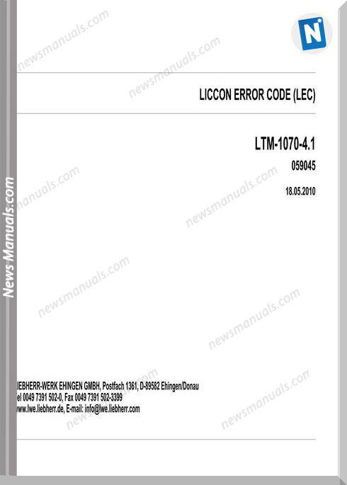 Liebherr Liccon Ltm 1070-4.1 Models Error Codes Manuals