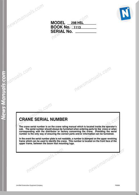 Linkbelt Crane 298 Hsl Workshop Manual