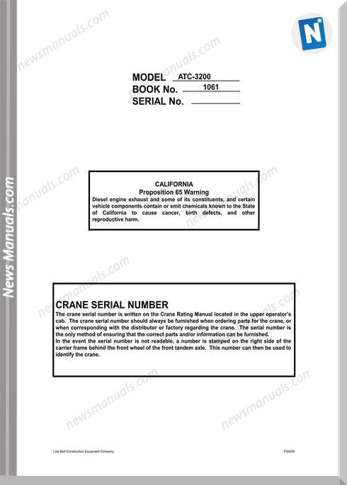Linkbelt Crane Atc-3200 No 1061 Service Manual