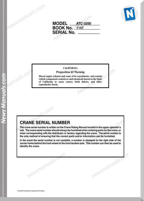 Linkbelt Crane Atc - 3200 Service Maintenance Manual