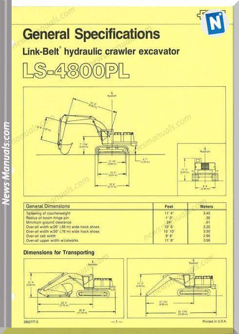 Linkbelt Excavators 4800 Plls Workshop Manual