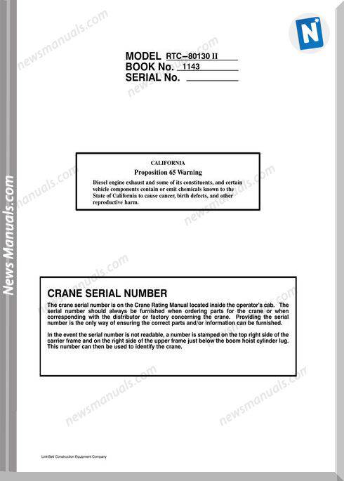 Linkbelt Rtc-80130 Ii Operator S Manual