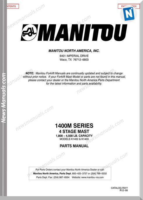 Manitou 1400Mseries Parts Manuals