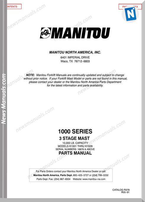 Manitou Forklift 1000Series English Parts Manual