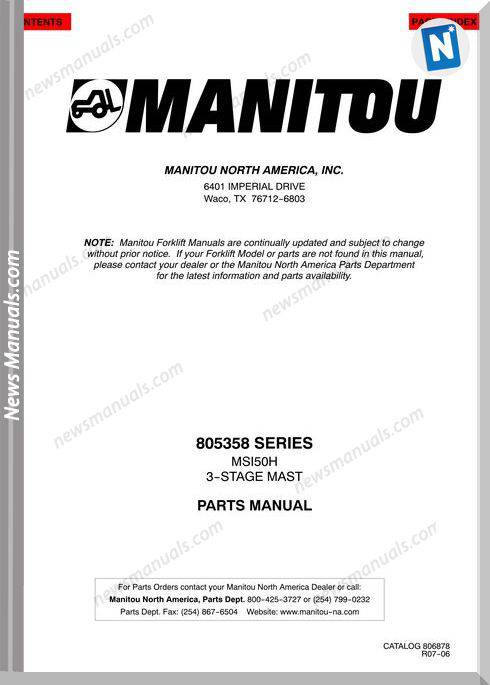 Manitou Forklift 805358Series Models Parts Manual