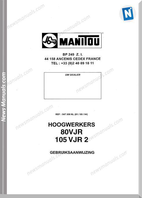 Manitou Forklift 80Vjr-105Vjr2 Models Parts Manual