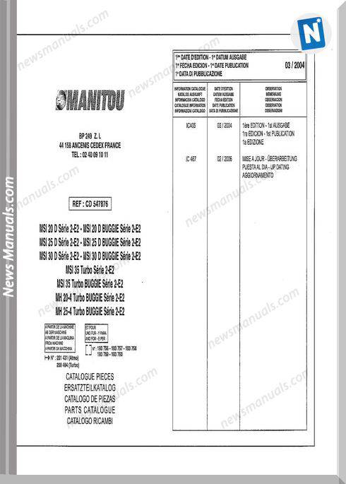 Manitou Forklift Cd547876 Models English Parts Manual