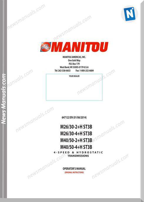Manitou Forklift M26-30-40-50-2-4 H-647122 Parts Manual