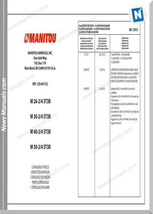 Manitou Forklift M30-50-2-4-647122Cd Parts Manuals