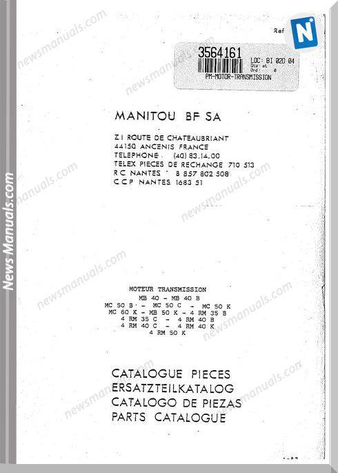 Manitou Forklift Mb40,Mc50,Mc60 47470 Parts Manual