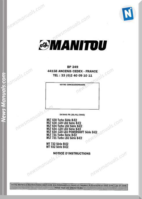 Manitou Forklift Mlt630-731, Mt732-932 547845 Parts Manual