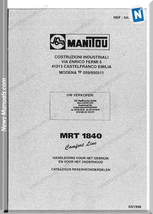 Manitou Forklift Mrt 1840 547493Nl Parts Manual