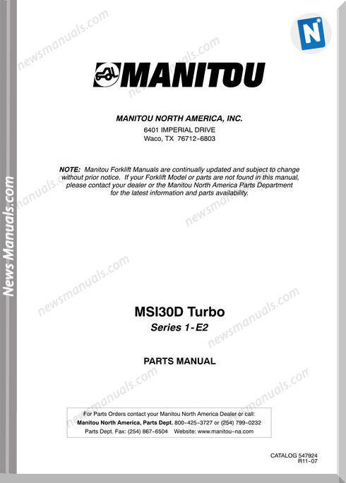 Manitou Forklift Msi30Dt-547924D Parts Manuals