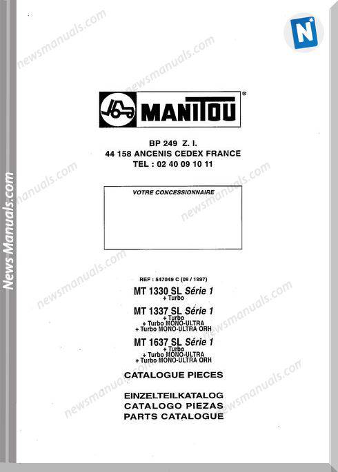 Manitou Forklift Mt 1330,1337,1637 547049C Parts Manual