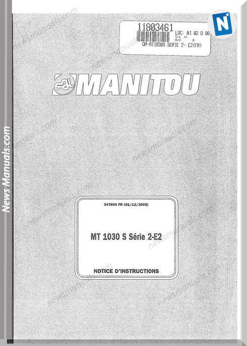 Manitou Forklift Mt1030S 547854Fr Models Parts Manual