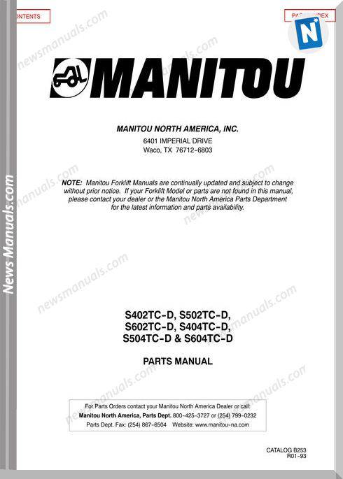 Manitou Forklift S502-4-B253D Models Parts Manual