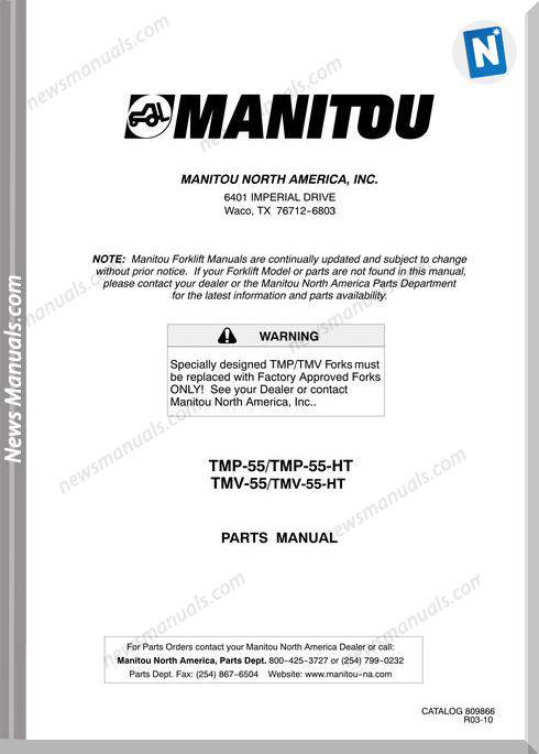 Manitou Forklift Tmp55,Tmv55-809866 Rev 03 Part Manual