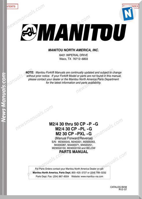 Manitou M230,M430,M240,M440,M250,M45032-B23 Part Manual