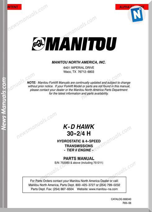 Manitou M30-2,M30-4-751211,752093,806340D Parts Manuals