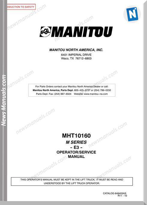 Manitou Mht10160-648403Asd Handler Operator Manuals