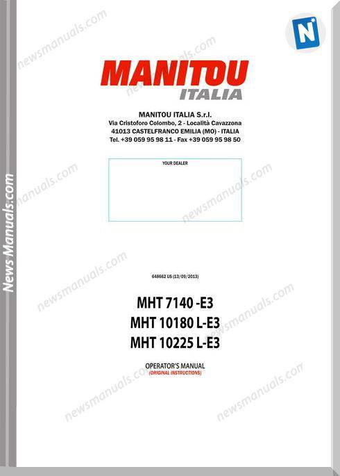 Manitou Mht10180-647662 Handler Operator Manuals