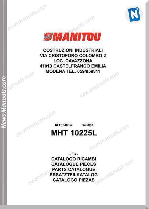 Manitou Mht10225Lt Telescopic Handler Parts Manuals