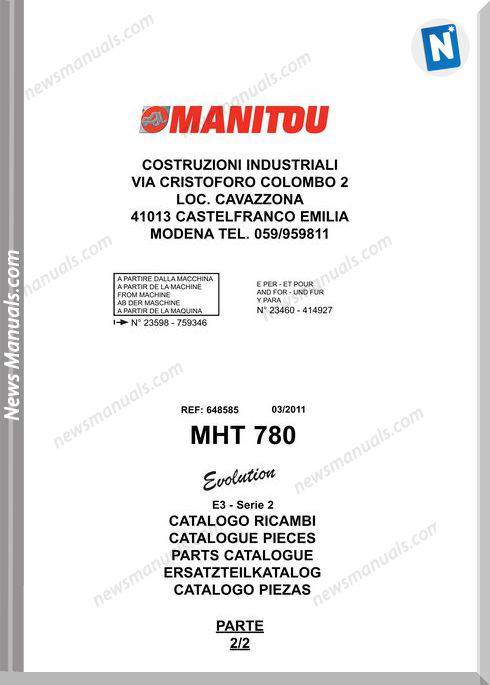 Manitou Mht780Part2 Telescopic Handler Parts Manuals