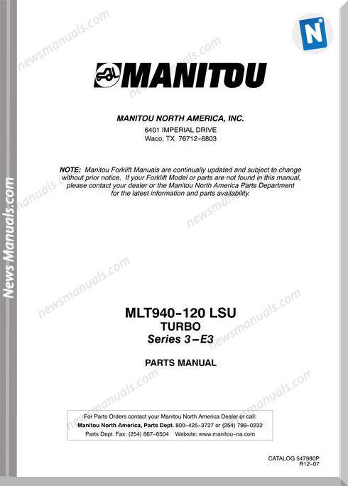 Manitou Mlt 940-120 Lsu Turbo Series 3-E3 Parts Manual