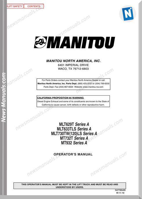 Manitou Mlt629,Mlt633 730T 547785Asd Operation Manual