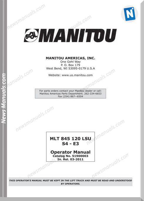 Manitou Mlt845-120-51900003-Rev.04-11 Operator Manuals