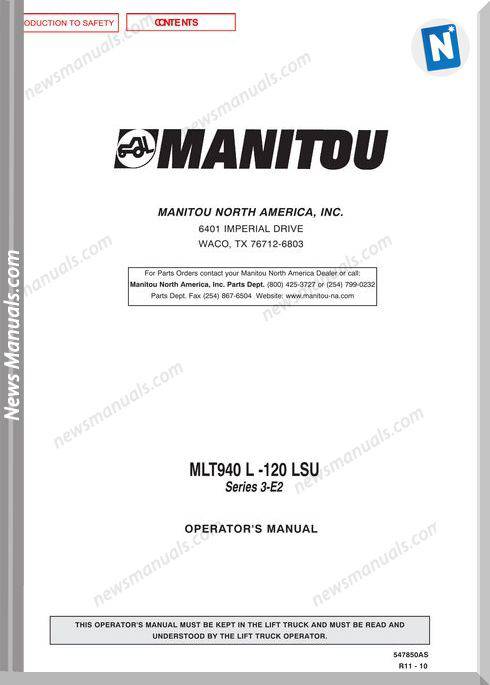 Manitou Mlt940-547850Asd-Rev.11-10 Operator Manuals