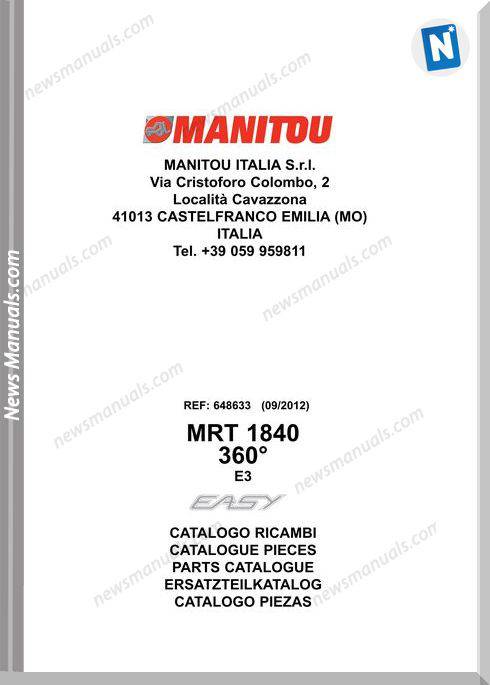 Manitou Mrt1840 Telescopic Handler Parts Manuals