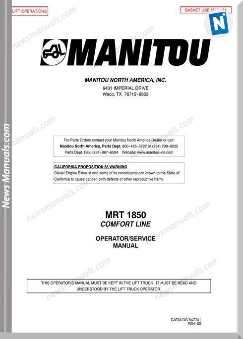 Manitou Mrt1850Cl-547741D Rev.04-00 Operator Manuals