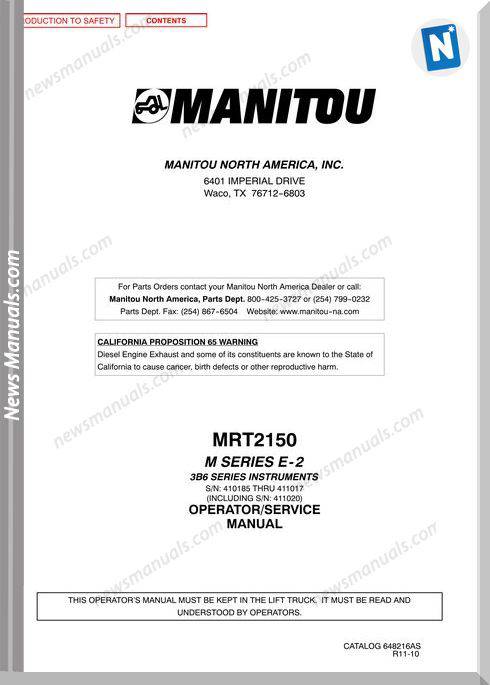Manitou Mrt2150-648216Asd Rev.11-10 Operator Manuals